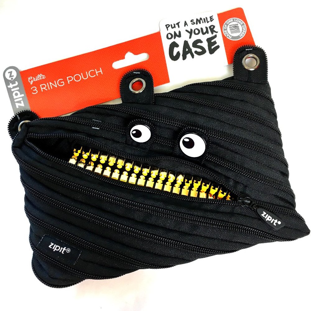 Zipit Monster Black 3 Ring Pencil Zipper Pouch 9 "x 5.5 NWT